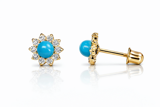 14k Yellow Gold Coral Stud Earrings/ Screw Back