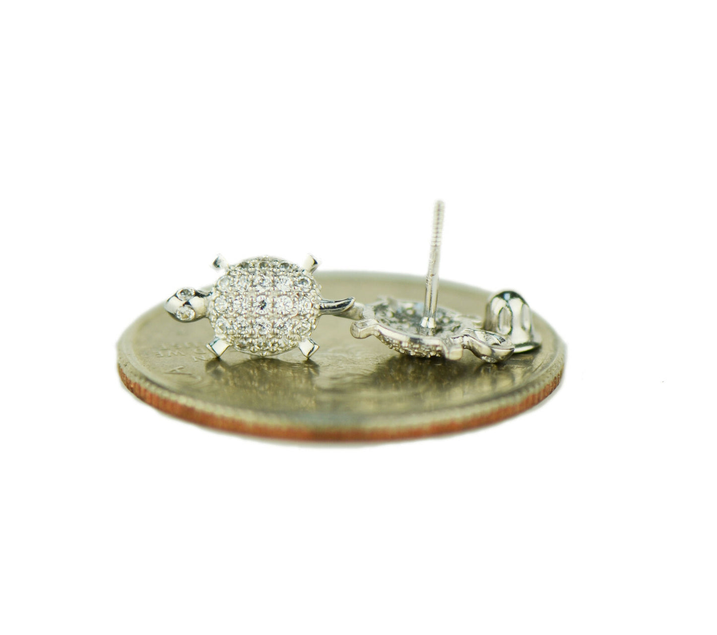 14k Yellow or White Gold Turtle CZ Stud Earrings