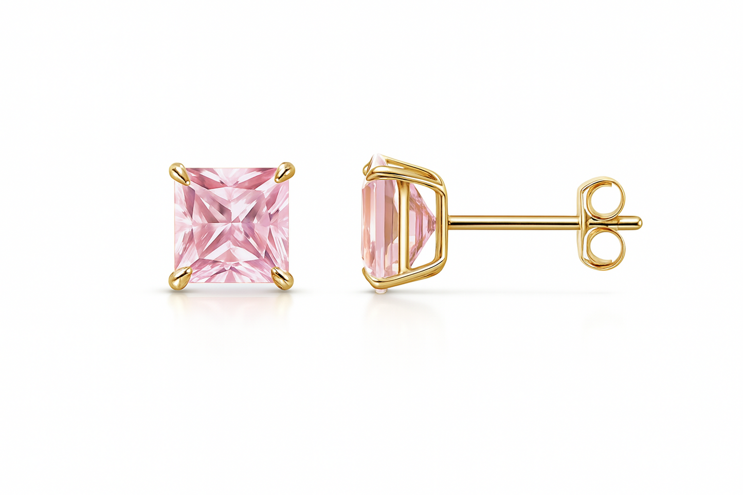 14k Yellow Gold Square Princess Cut Birthstone 5mm CZ Stud Earrings for Women