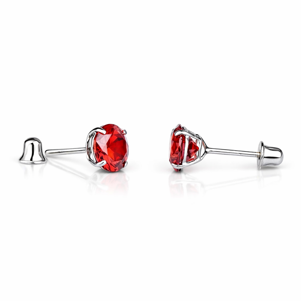 14K Solid White Gold 6mm Round Birthstone Stud Earrings with screw back