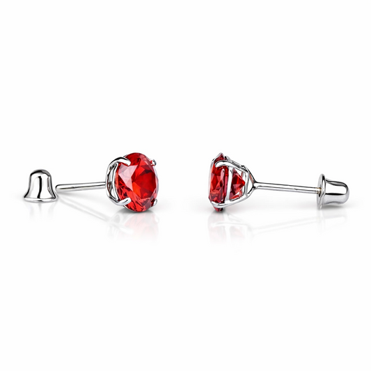 14K Solid White Gold 6mm Round Birthstone Stud Earrings with screw back