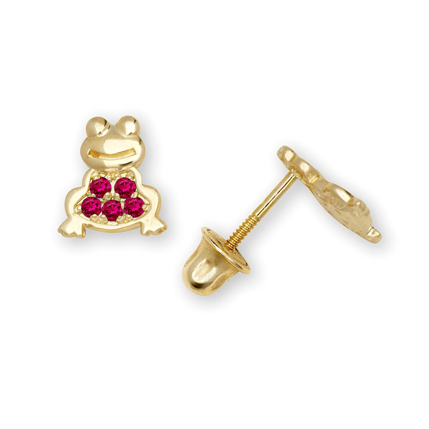 14K Yellow Gold CZ Frog Screw Back Studs Earrings for Girls
