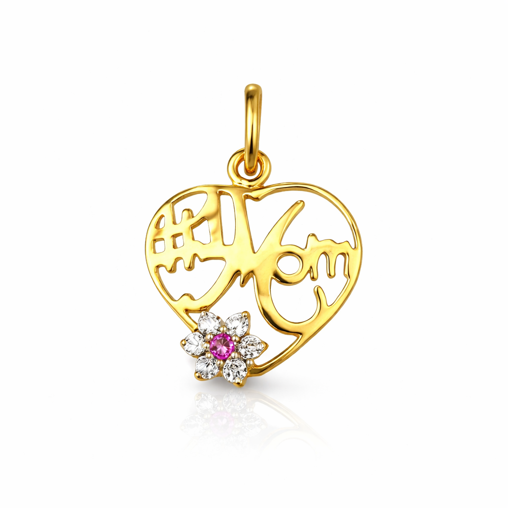 14k  Yellow Gold Mom Heart CZ Pendant