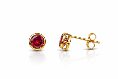 14K Round Bezel Set 4mm Yellow Gold Birthstone Earrings