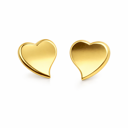 14K Solid White Yellow Gold Heart Shape Stud Earrings