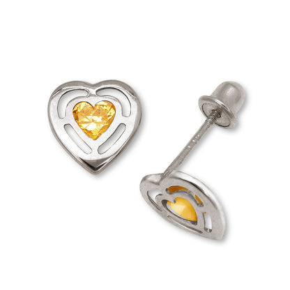 14k Yellow & White Gold CZ Open Heart Stud Earrings for Women