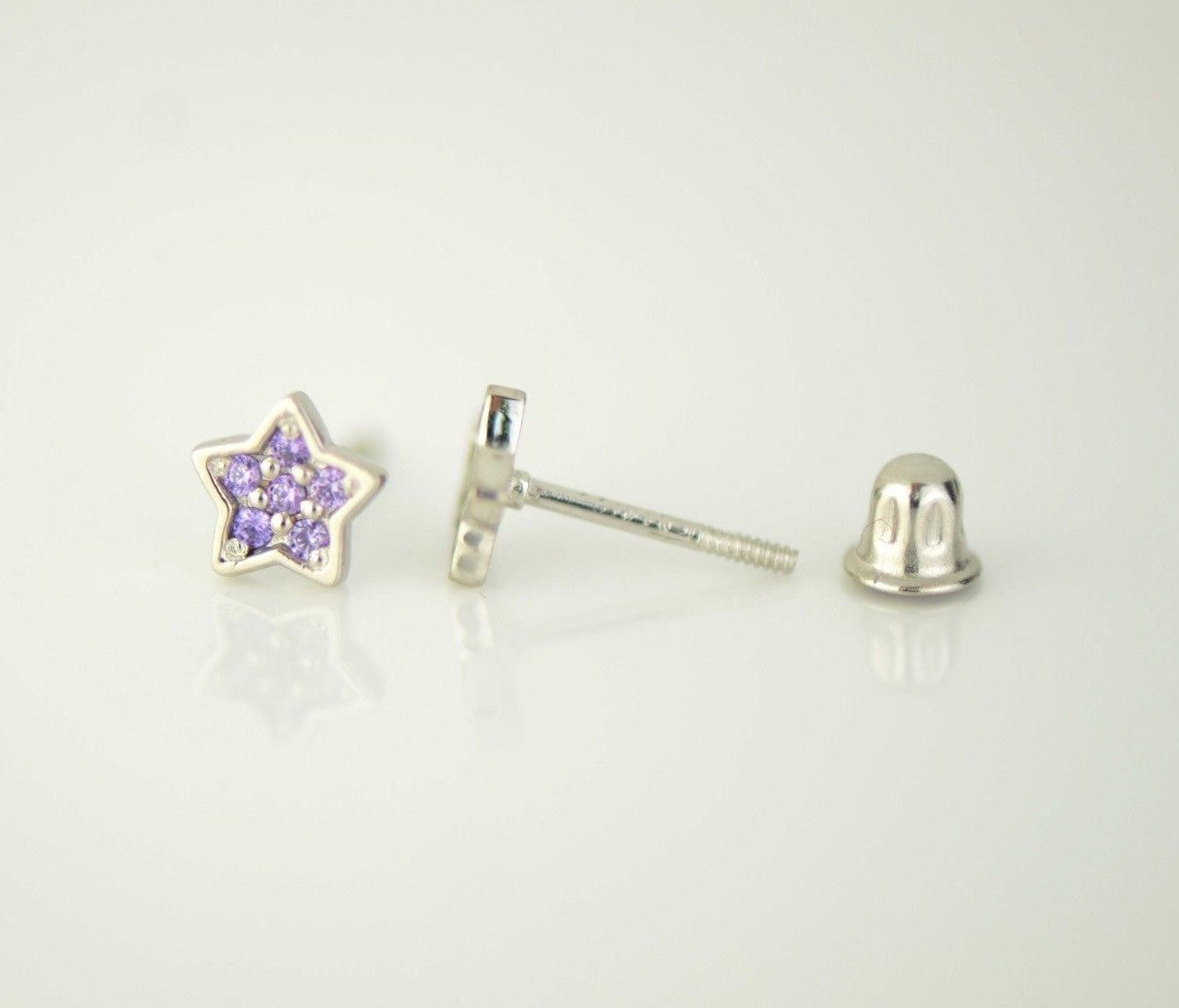 14k White Gold CZ Star Stud Earrings