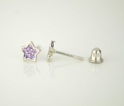 14k White Gold CZ Star Stud Earrings