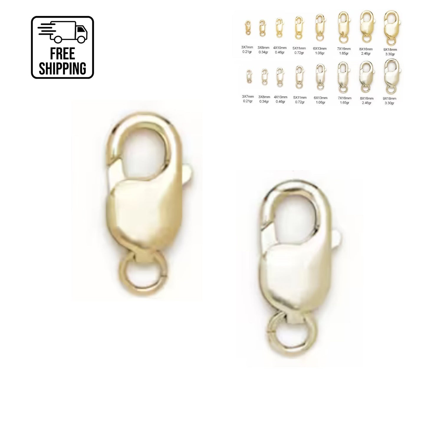 14K Yellow/White Gold Lobster Claw Clasp Lock Finding - Bracelet Chain Necklace