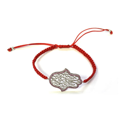 925 Sterling Silver  C Z Hamsa Bracelet 6" Adjustable to 11"