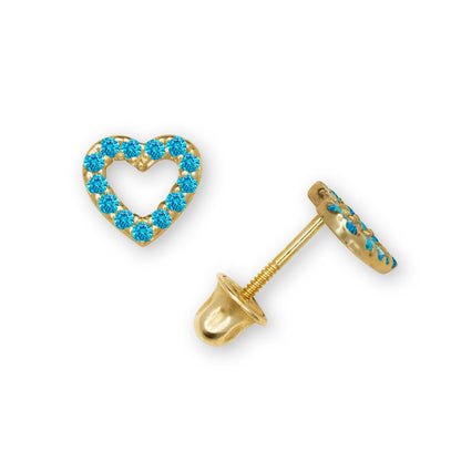 14K Yellow & White Gold Beautiful Small CZ Heart Shaped Stud Earrings for Women