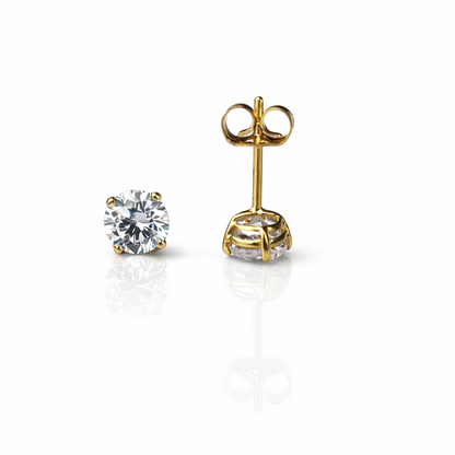 14k Heavy Basket Yellow Gold Round AAA Quality CZ Stud with push back
