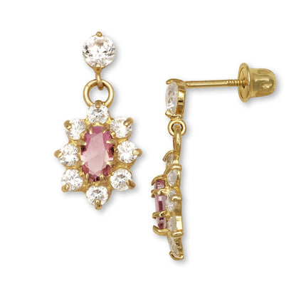 14K Yellow & White Gold Dangle Flower Shape Earrings for Women