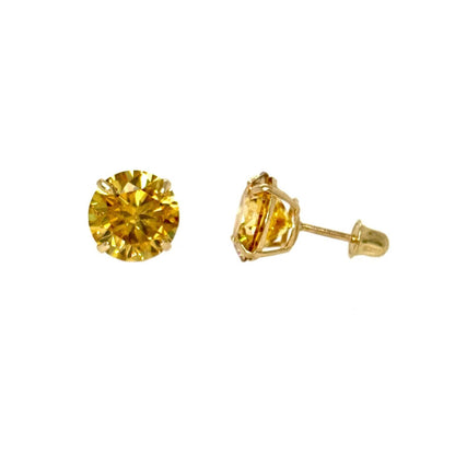 14K Gold GRA Certified D-VVS1 Round Yellow Moissanite Screw Back Studs Earrings