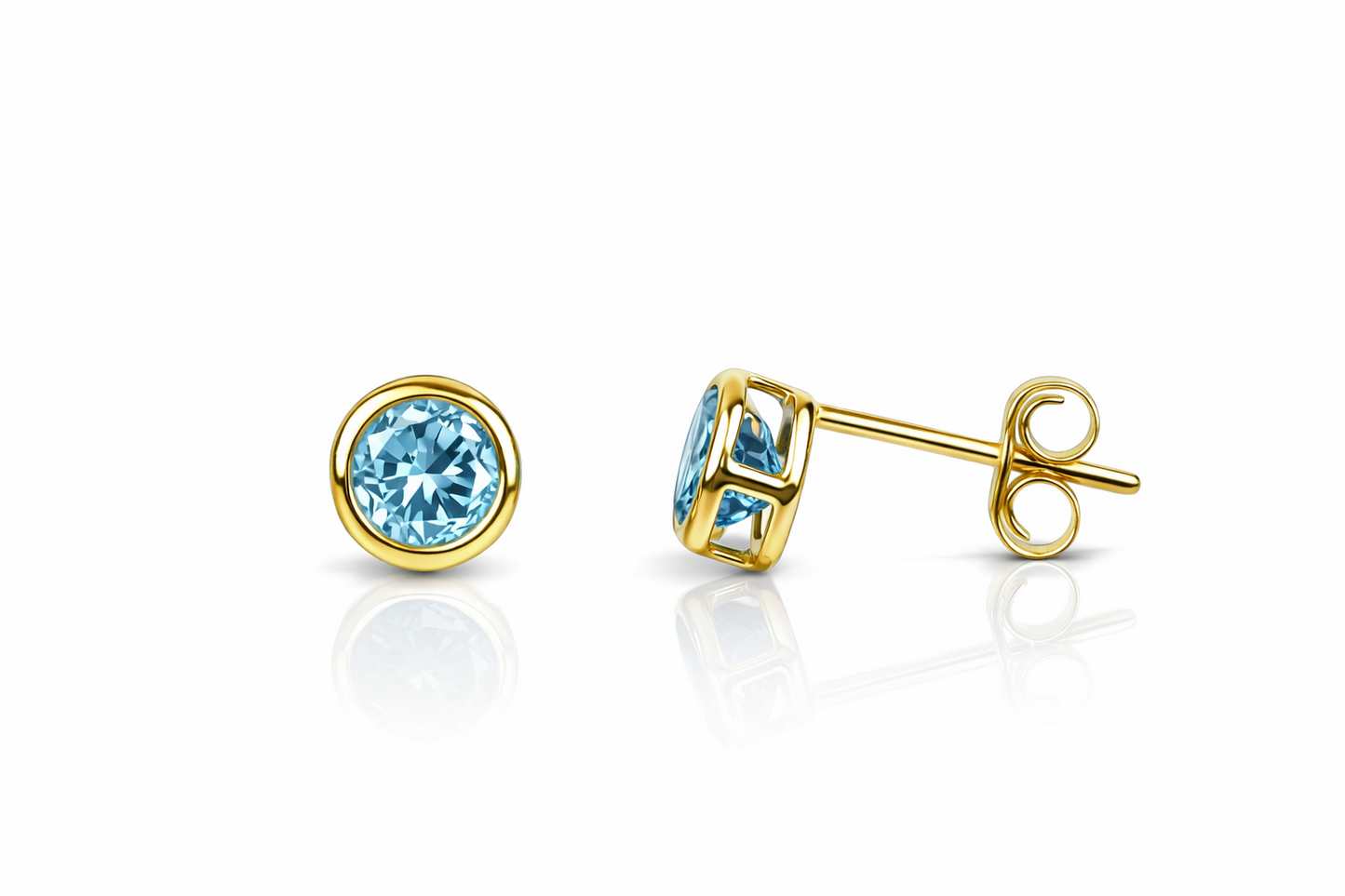 14K Round Bezel Set 4mm Yellow Gold Birthstone Earrings