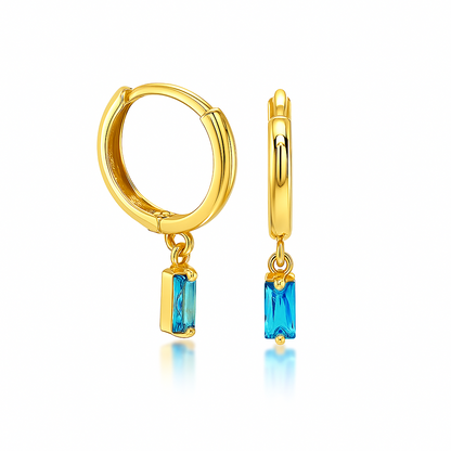 14k Yellow Gold Baguette Birthstone Huggie Earrings