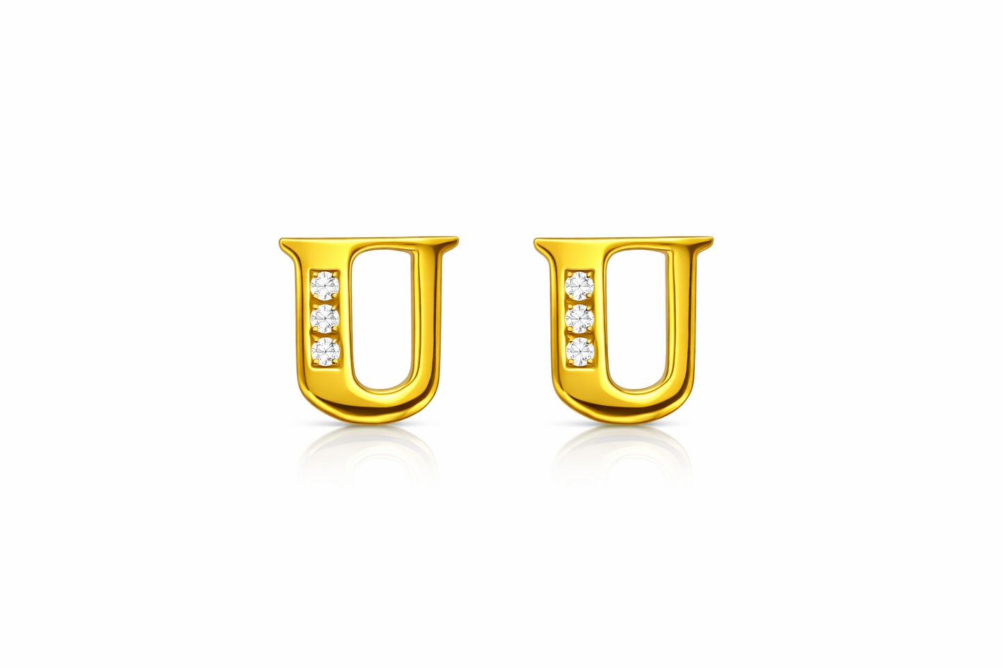 14k Yellow or White Gold Initial Letters CZ Stud Earrings