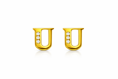 14k Yellow or White Gold Initial Letters CZ Stud Earrings
