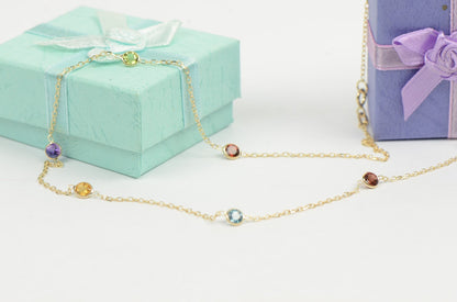 14k yellow gold yard necklace 18 cz chain Semi -Precious Stones
