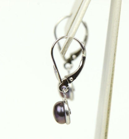 14k Yellow Gold Black Natural Pearl Dangle Earrings