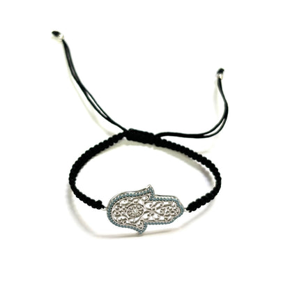925 Sterling Silver  C Z Hamsa Bracelet 6" Adjustable to 11"