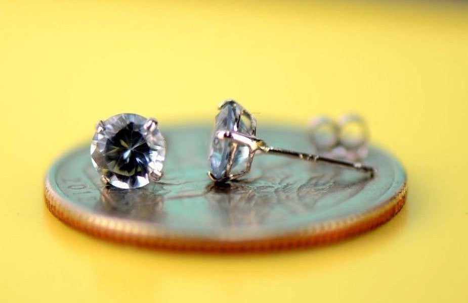 14K Solid White Gold 5mm Round Birthstone Stud Earrings with Push Back