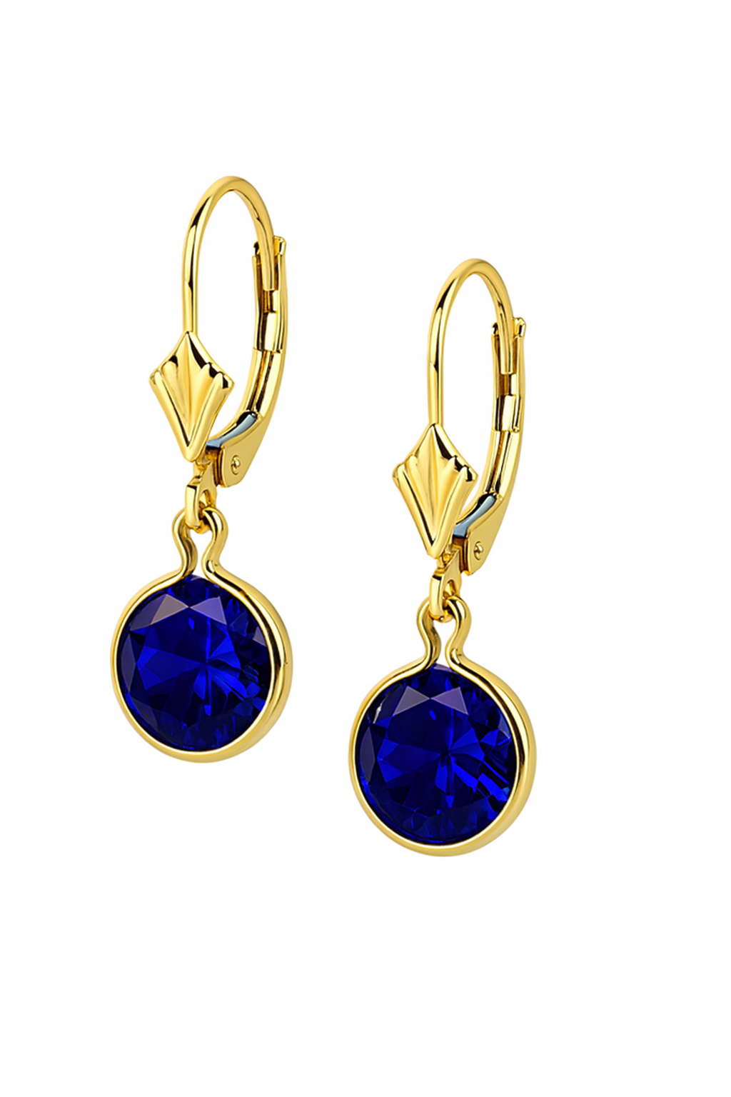 14K Yellow Gold Birthstone Round CZ Dangle Leverback Earrings