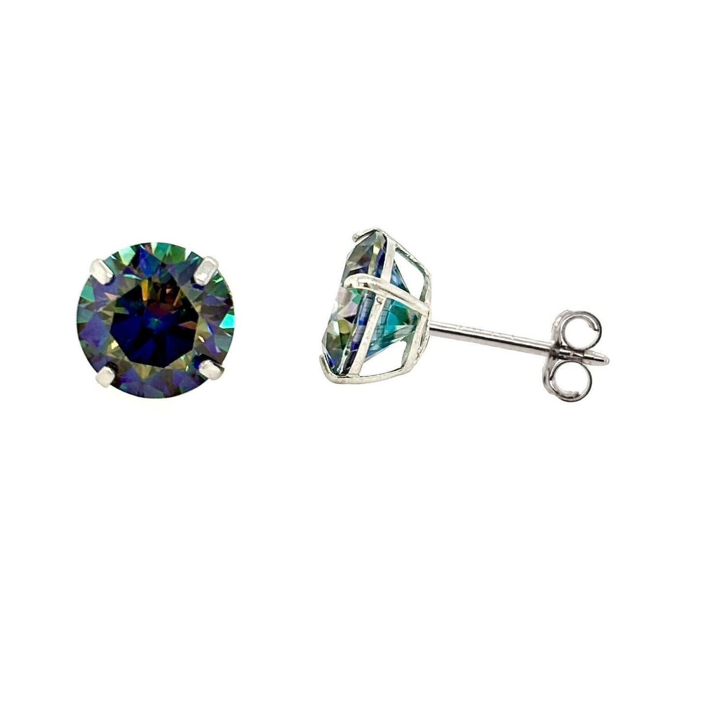 14K Gold GRA Certified D-VVS1 Rainbow Blue Moissanite Push Back Studs Earrings