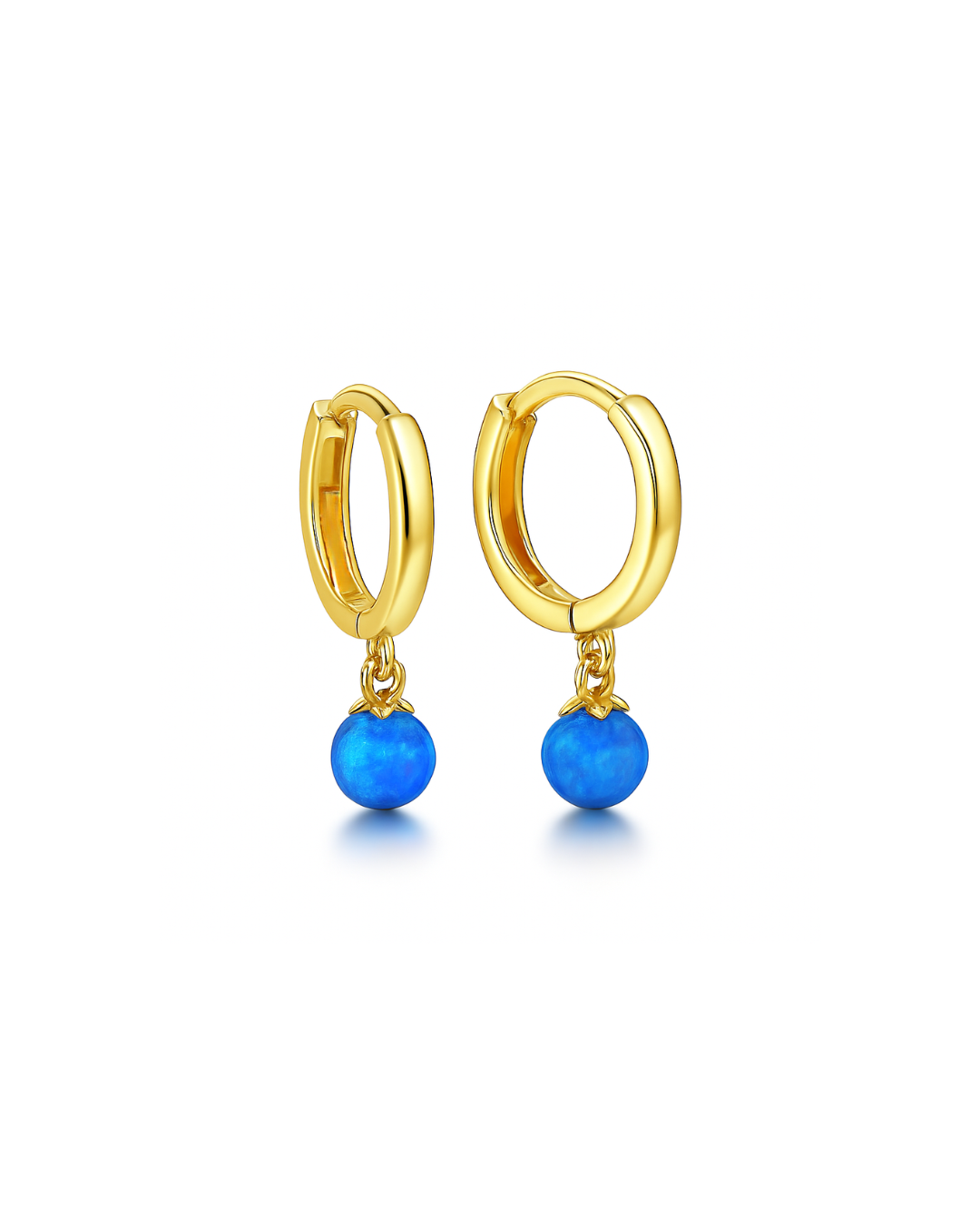 14k Yellow / White Gold Blue Opal Huggie Dangle Earrings