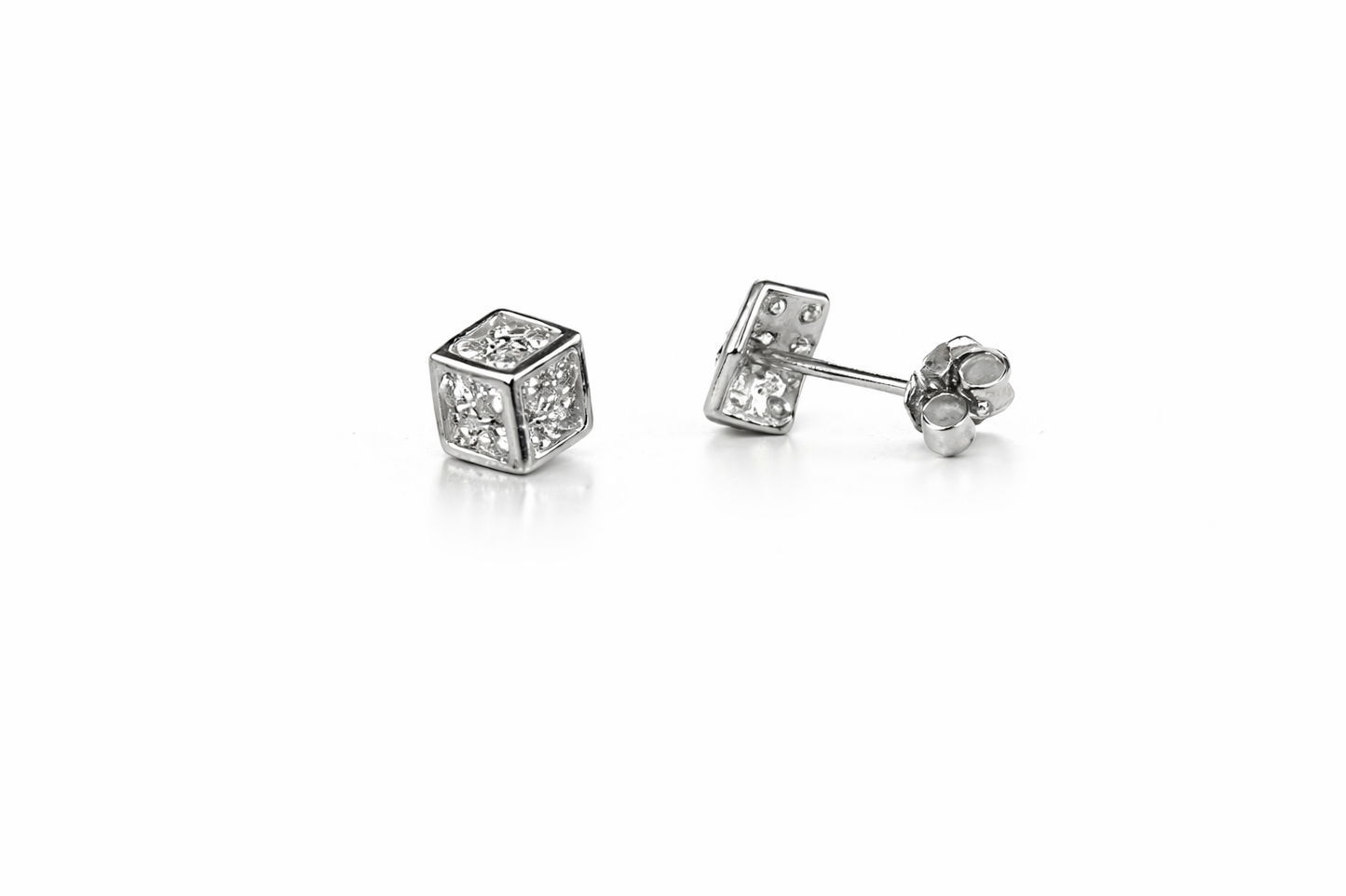 14K Yellow or White Gold Dice Stud push back  Earring