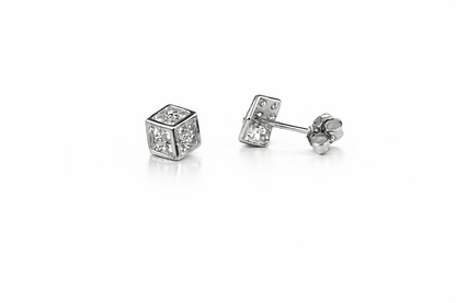 14K Yellow or White Gold Dice Stud push back  Earring