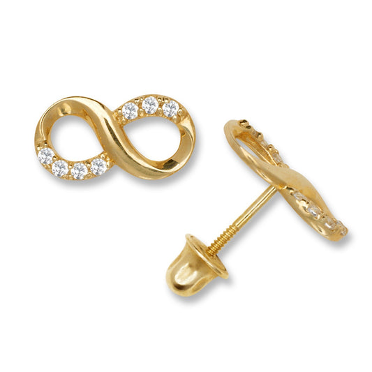 14K Yellow & White Gold Large Beautiful CZ Infinity Stud Earrings for Women