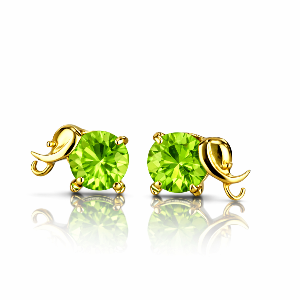 14k Yellow Gold Elephant Birthstone Screw Back Earring