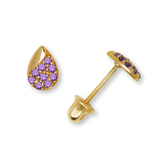 14K Yellow & White Gold CZ Teardrop Stud with Shiny Stones Earrings for Women
