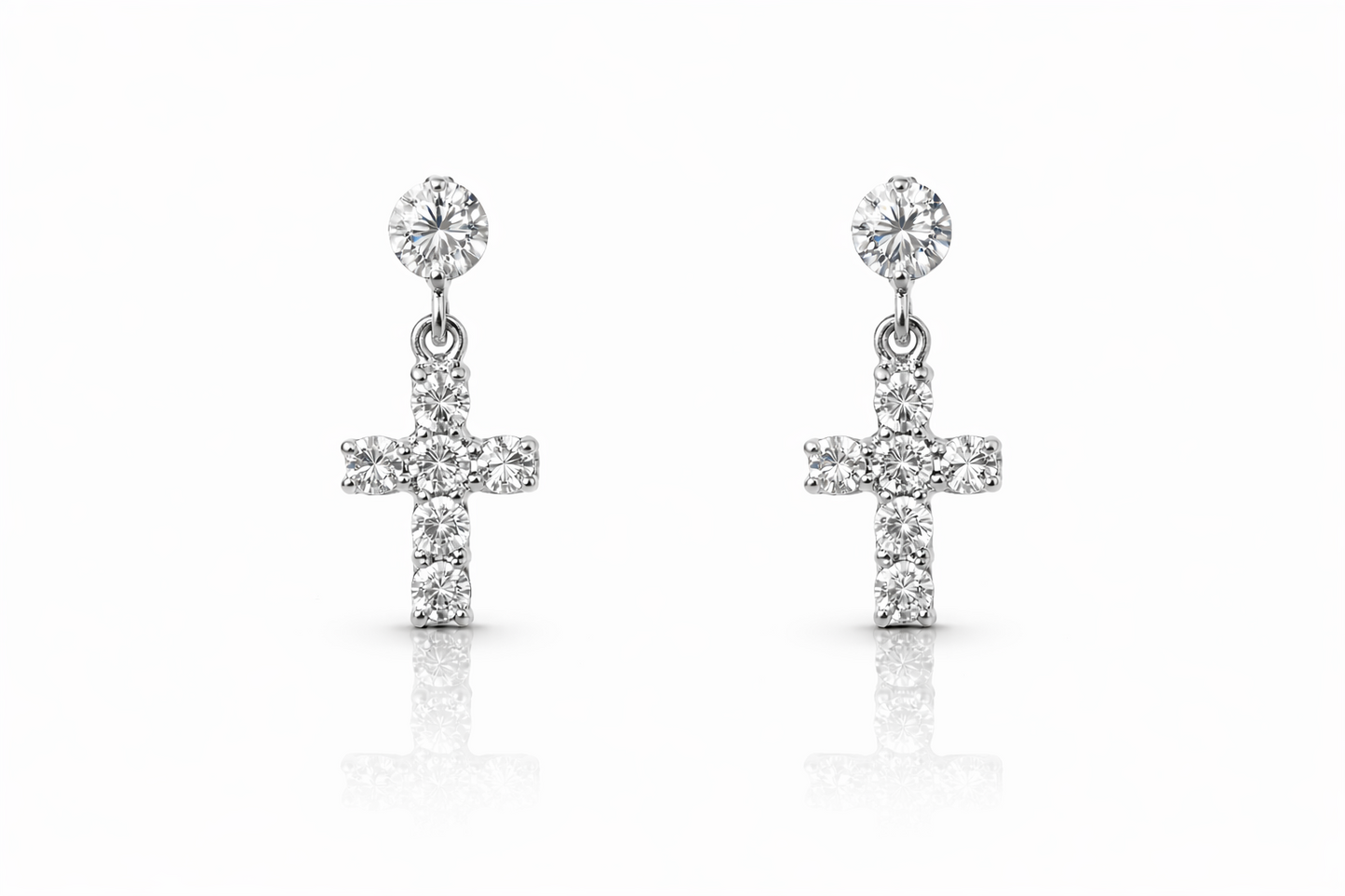 14K Yellow White Gold Cubic Zirconia CZ Cross Dangle Earrings