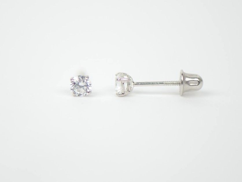Genuine Lab Grown Diamond Stud Screw Back Earrings in 14k White Gold