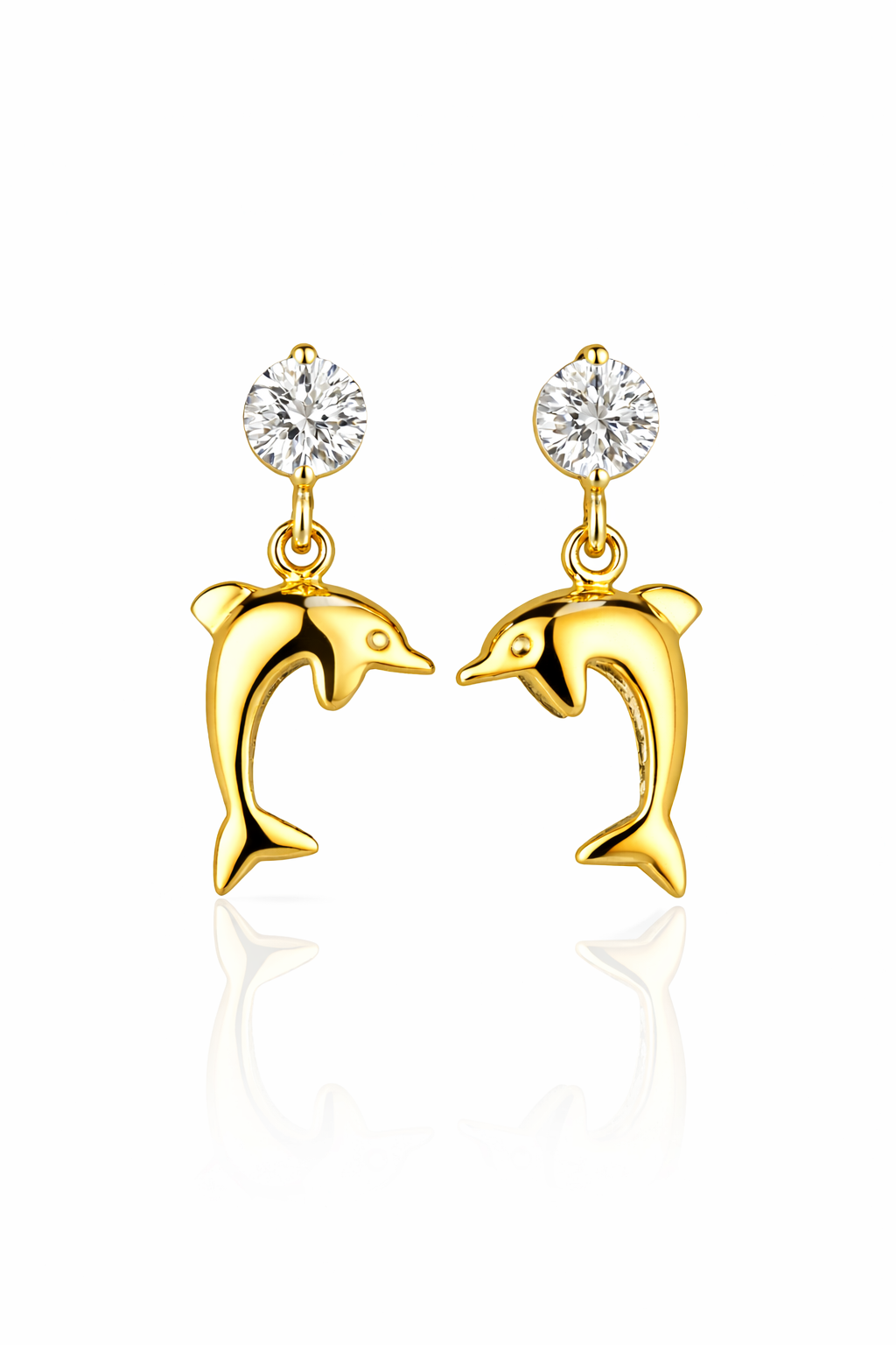 14k Yellow or White Gold CZ Dolphin Stud Earring