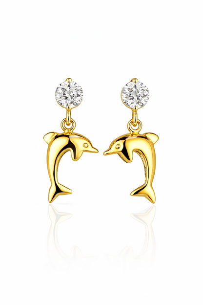14k Yellow or White Gold CZ Dolphin Stud Earring