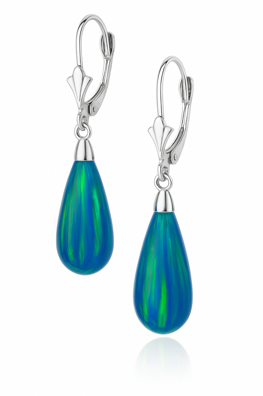 14k White Gold Opal Leverback Earrings