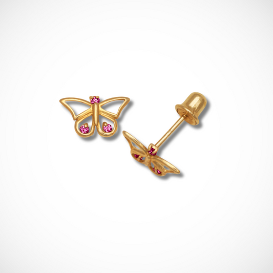 14K Yellow Gold Butterfly Stud Earrings For Women