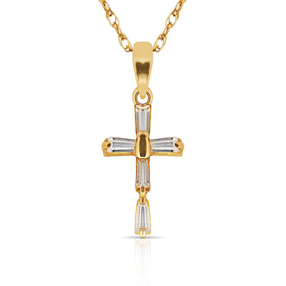 14K Yellow &  White Gold Cross Pendant for Women