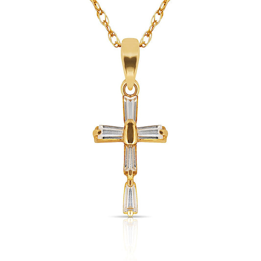 14K Yellow &  White Gold Cross Pendant for Women