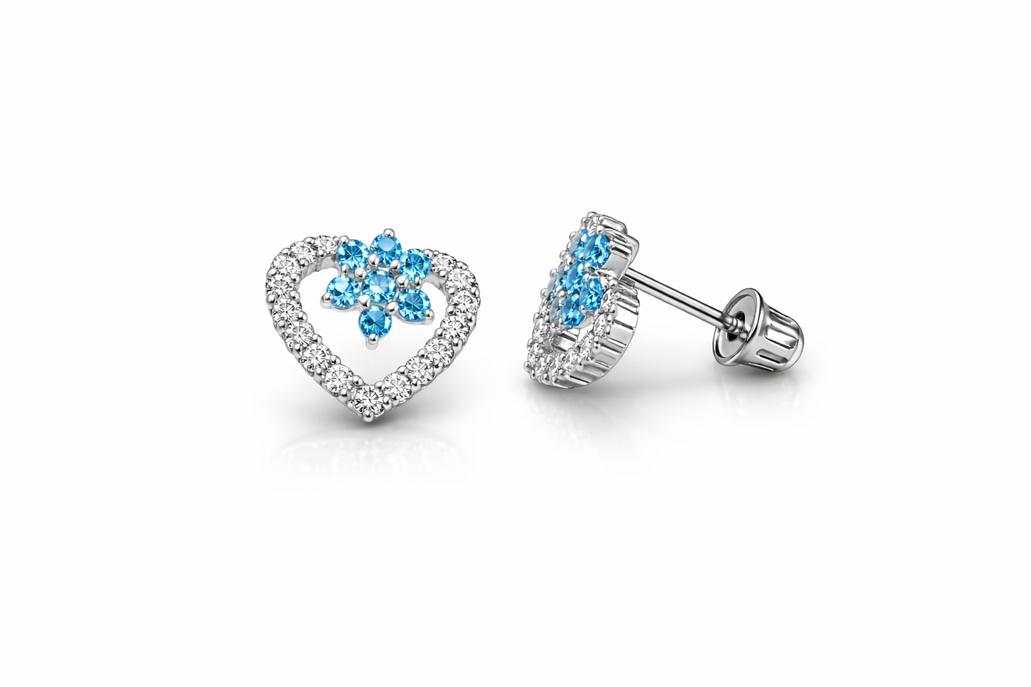 14K Yellow Gold Stud Heart Shape CZ Stud Earrings
