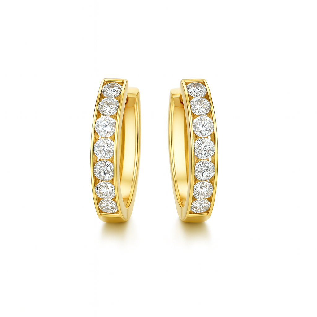 14k Yellow and White Gold Double Sided Huggie Oval Earrings