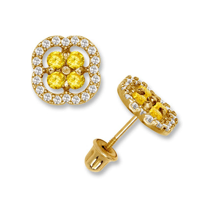 14K Yellow & White Gold CZ Squared Screw Back Stud Earrings for Women