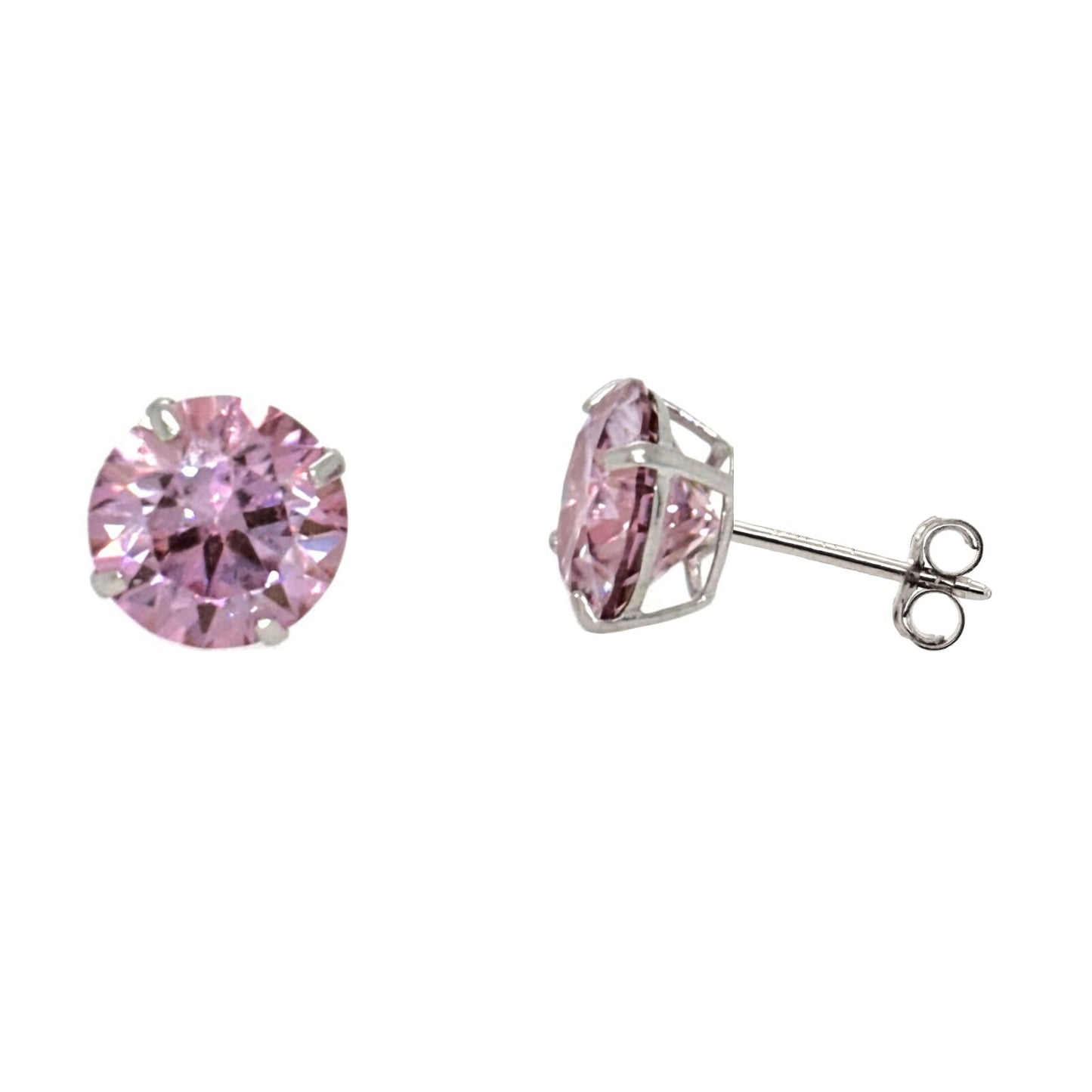14K Gold GRA Certified D-VVS1 Round Pink Moissanite PushBack Studs Earrings