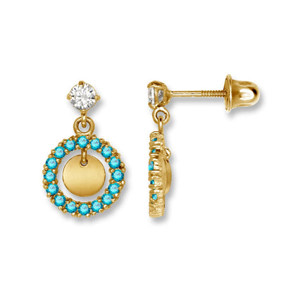 14K Yellow & White Gold Pretty Dangle Screw Back Earrings for Women