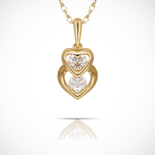 14K Gold Dual Interlocking Hearts CZ Charm Pendant For For Women