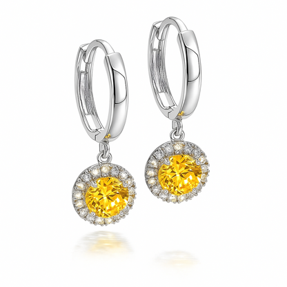 14k White Gold Halo Round Shaped pretty Birthstone Huggie Earrings for Women