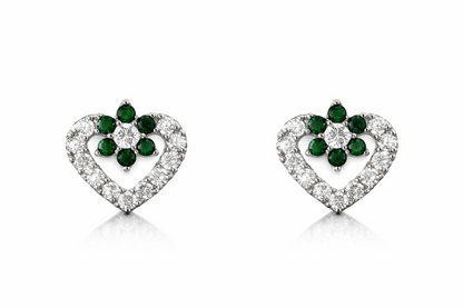 14K White Gold CZ Heart Shape Stud Earrings